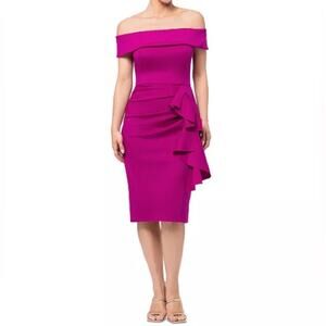 XSCAPE Women’s Off-The-Shoulder Ruched Bodycon Dress Orchid Sz 14